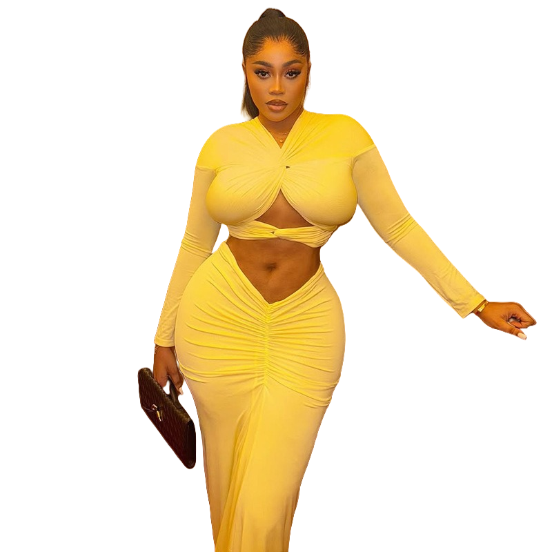 Pencil Skirt Midi - Damski komplet: krótki top z dekoltem