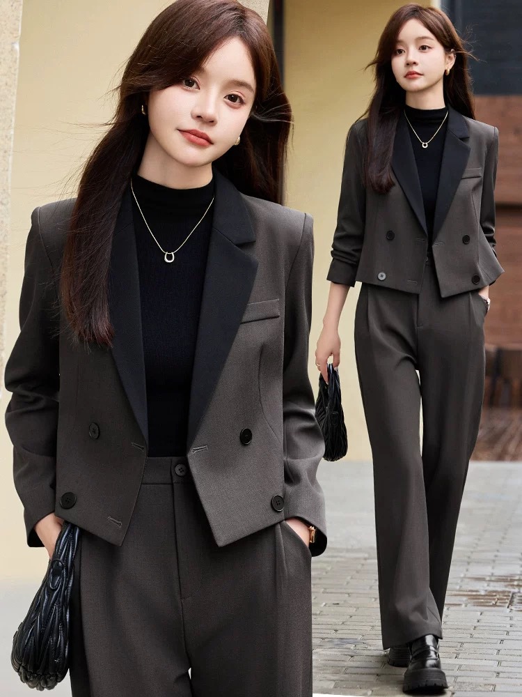 Women Formal Wear With Blazer - Szara krótka marynarka damska, nowa kolekcja