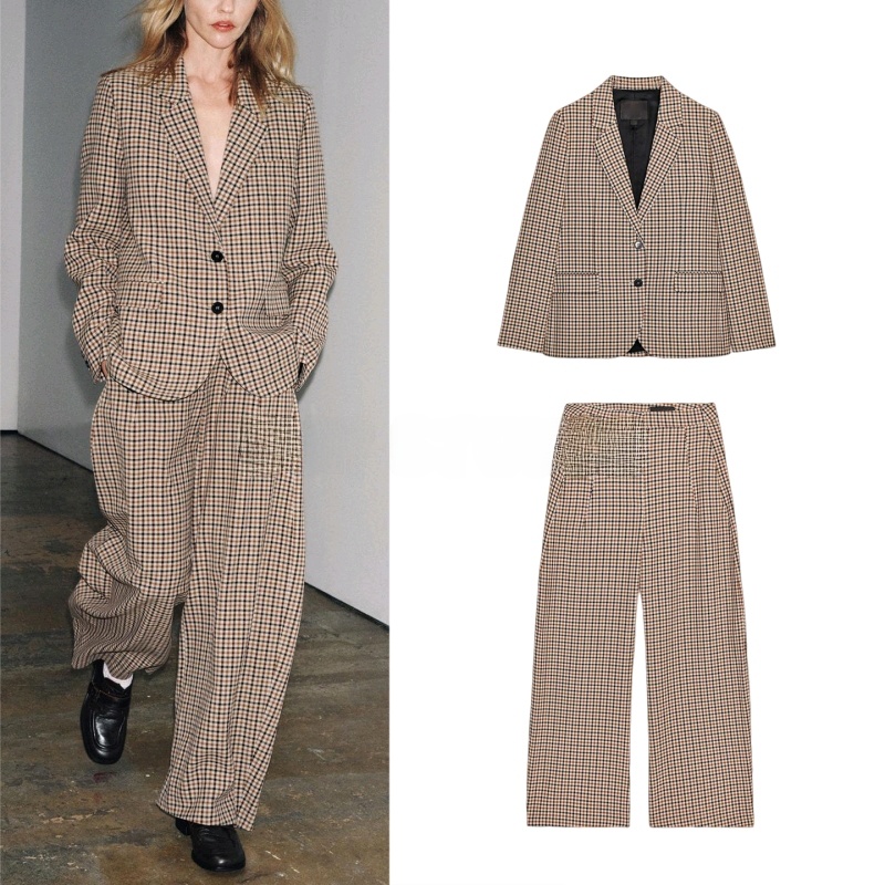 Pencil Skirt Midi - Damska marynarka w kratę z długim