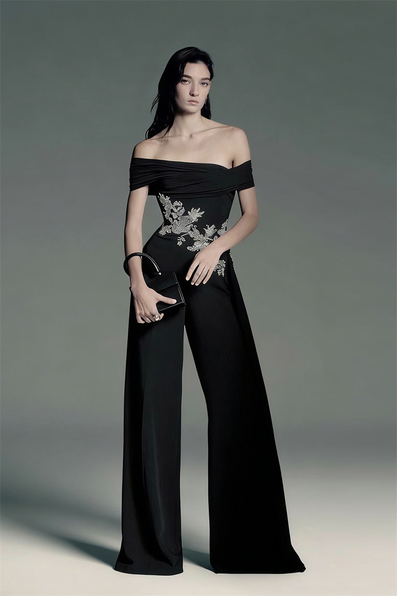 Czarny Kryształowy Kombinezon  – Women'S Formal Jumpsuit Evening Wear recenzja i cena