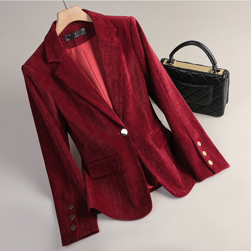 Żółta Złota Aksamitna Marynark – Women Formal Wear With Blazer recenzja i cena