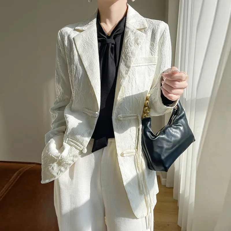 Damska biała teksturowana mary – Women Formal Wear With Blazer recenzja i cena